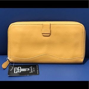 New Tignanello mustard yellow genuine leather zip-around accordion wallet